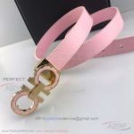AAA Salvatoye Ferragamo 2.5cm Women's Pink Leather Belt - Gold Double Gancini Buckle